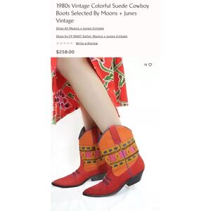 1980s Circle S Brand Suede Colorful Cowboy Boots Women Size 6 1/2 M